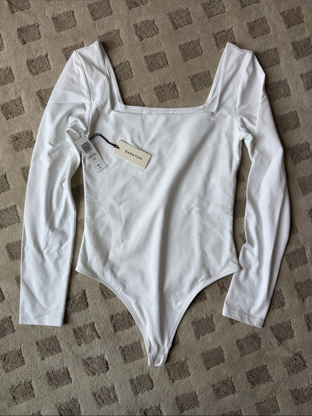 Babaton White Long Sleeve Square Neck Bodysuit